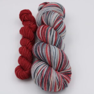 Kit tricot- Laine à bas Fibrani- Merlin base à auto rayure de mérinos et nylon avec contrastant rouge,