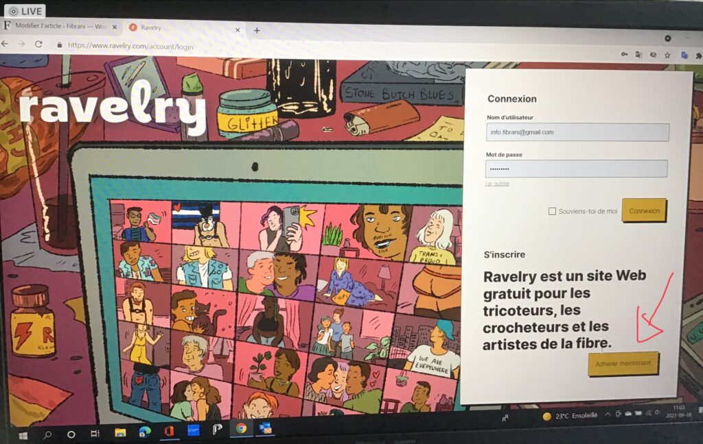 Page d'accueil du site Ravelry