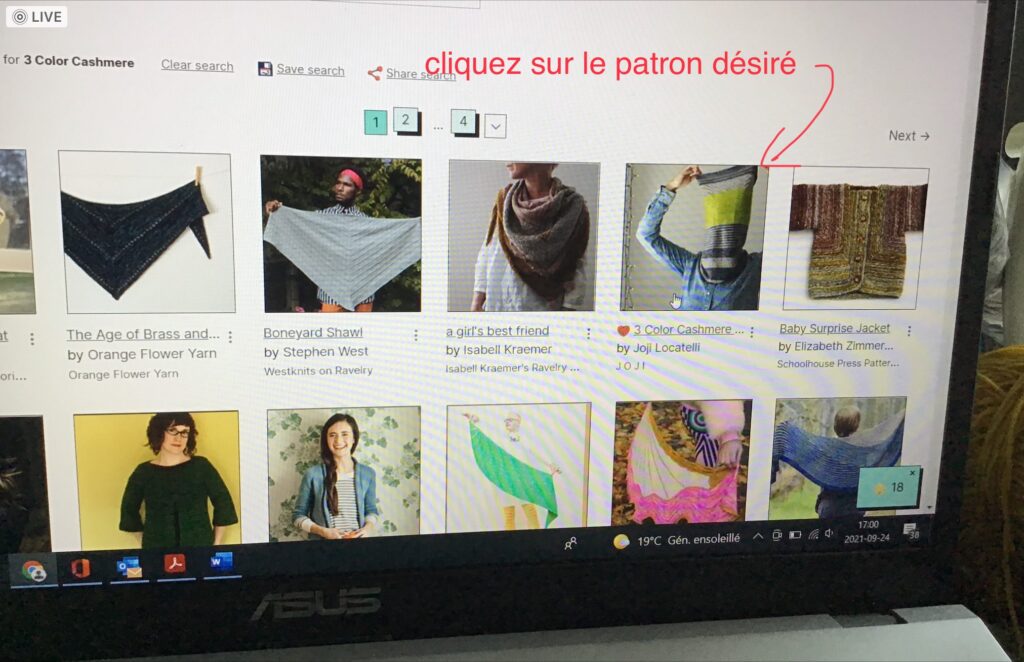 Sélection du patron désiré dans Ravelry